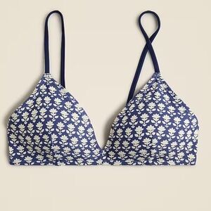 J.Crew French Bikini Top in Blue Stamp Floral Top | Size L | Sold out style!
